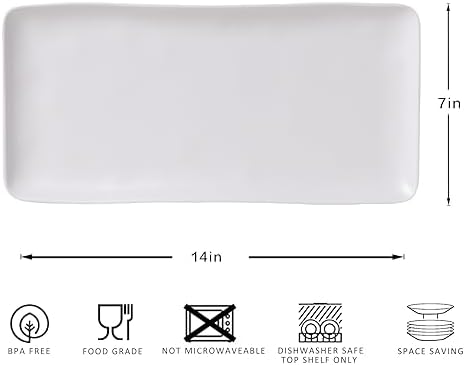 White Melamine Rectangular Serving Platter/Tray, Set of 4, 14 inch in 14" x 7" in White Rectangular platter, alternate view 3