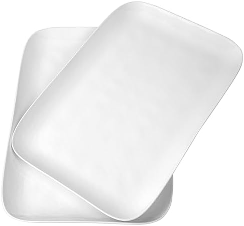 White Melamine Serving Trays (Set of 2) 17” x 12” | Large Reusable Rectangular Party Platters | Serve