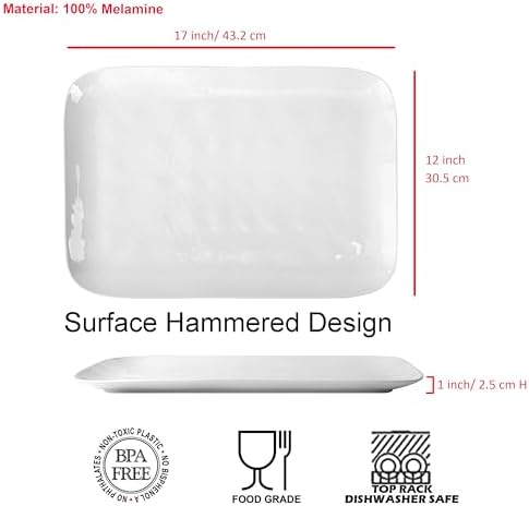 White Melamine Serving Trays (Set of 2) 17” x 12” | Large Reusable Rectangular Party Platters | Serve, alternate view 3