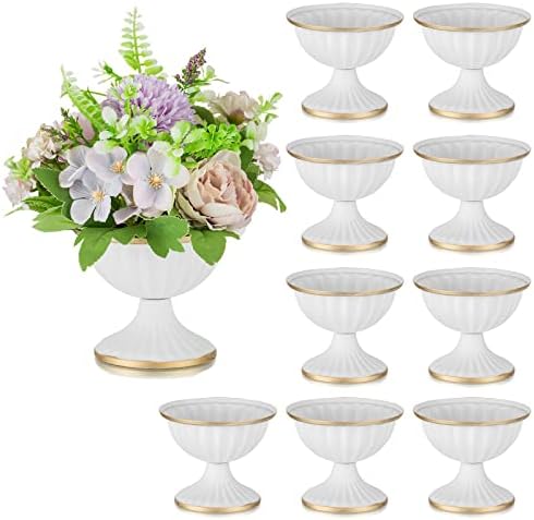White Metal Compote Vase, Wedding Centerpiece for Table, 10Pcs in White