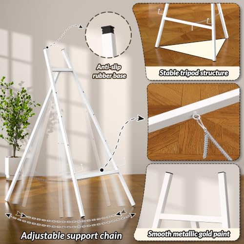 White Metal Easel Stand for Sign, Heavy Duty Art Easel with Adjustable Chain, Tripod Structure,4-Level Height, alternate view