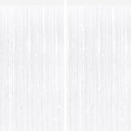 White Metallic Fringe Curtains 2 Pack, Tinsel Backdrop for Parties