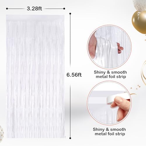 White Metallic Fringe Curtains 2 Pack, Tinsel Backdrop for Parties, alternate view 2