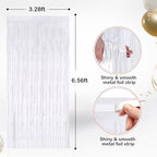 White Metallic Fringe Curtains 2 Pack, Tinsel Backdrop for Parties, alternate view 2