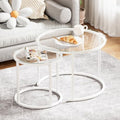 White Nesting Glass Table Set of 2, Small Glass Round Nesting Tables for Living Room Bedroom, Accent Tea Table