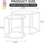 White Nesting Glass Table Set of 2, Small Glass Round Nesting Tables for Living Room Bedroom, Accent Tea Table, alternate