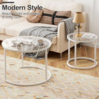 White Nesting Glass Table Set of 2, Small Glass Round Nesting Tables for Living Room Bedroom, Accent Tea Table, alternate