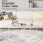 White Nesting Glass Table Set of 2, Small Glass Round Nesting Tables for Living Room Bedroom, Accent Tea Table, alternate