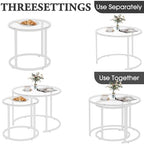 White Nesting Glass Table Set of 2, Small Glass Round Nesting Tables for Living Room Bedroom, Accent Tea Table, alternate
