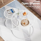 White Nesting Glass Table Set of 2, Small Glass Round Nesting Tables for Living Room Bedroom, Accent Tea Table, alternate