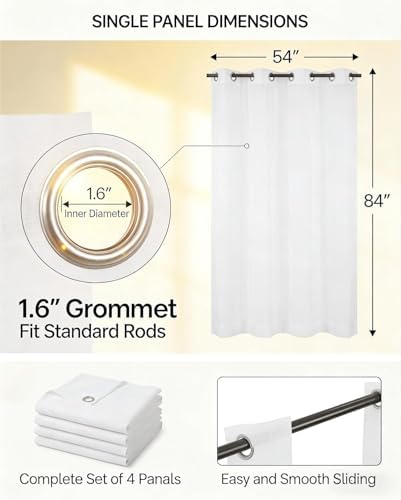 White Outdoor Sheer Curtains for Patio Waterproof 4 Pcs 54x84 Inch in 54x84 Inch in White, alternate view 2