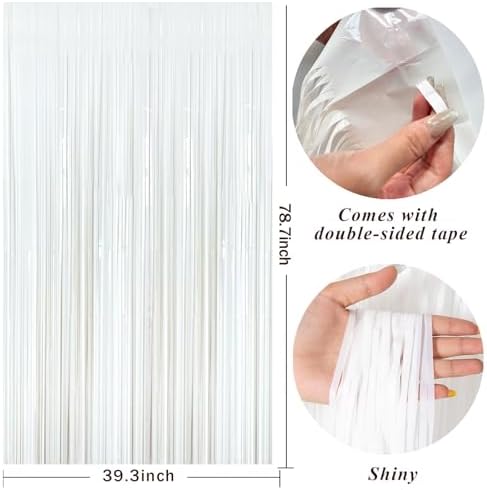 White Party Streamers Foil Fringe Backdrop Curtains Tinsel Streamers Birthday Party Decorations Fringe Backdrop, alternate