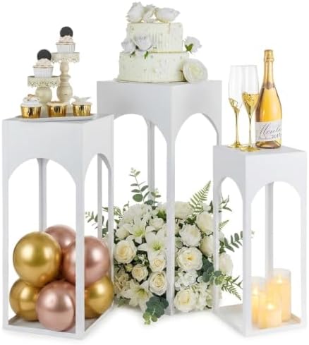 White Pedestal Stand for Party, Heavy Duty, 29.5"/25.6"/21.7" Tall