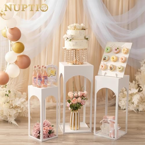 White Pedestal Stand for Party, Heavy Duty, 29.5"/25.6"/21.7" Tall, alternate view 2
