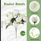 White Peonies Artificial Flowers 24 Bouquets, White Articial Flowers Lifelike Silk Fake Peonies with Stems for, alternate