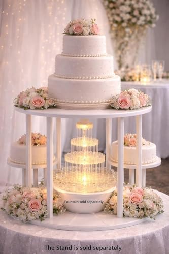 White Plastic Fountain Separator Cake Stand (2) 16" Round Plates with (4) 15" Columns, Tiered Wedding Cake, alternate view 2