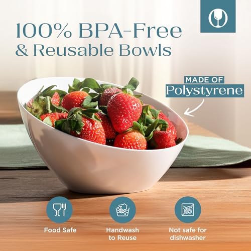 White Plastic Serving Bowls for Party Angled Bowls Disposable Chip Bowls Candy Bowls for Party Table Salad and, alternate