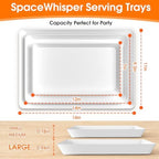 White Plastic Serving Trays 3 Pack, Rectangle Appetizer Platters for Party in White, alternate view 3
