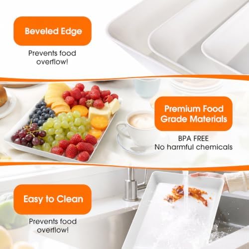 White Plastic Serving Trays 3 Pack, Rectangle Appetizer Platters for Party in White, alternate view 4