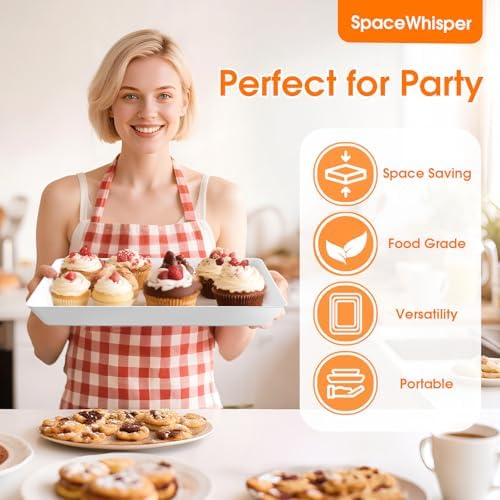 White Plastic Serving Trays 3 Pack, Rectangle Appetizer Platters for Party in White, alternate view 7