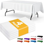 White Plastic Table Cloth - 4 Pack 54" × 108" Rectangle Disposable Tablecloths for 6FT Tables, Table Cover for