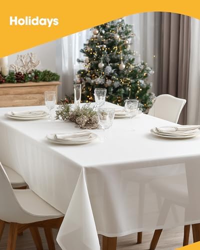 White Plastic Table Cloth - 4 Pack 54" × 108" Rectangle Disposable Tablecloths for 6FT Tables, Table Cover for, alternate