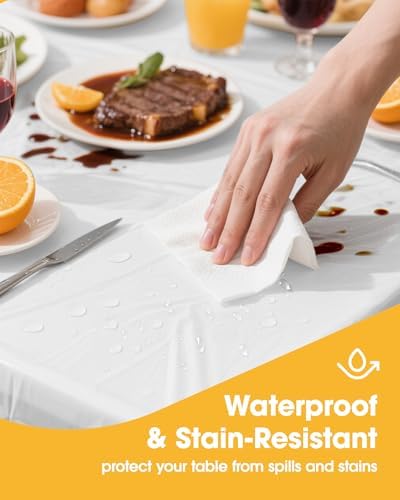 White Plastic Table Cloth - 4 Pack 54" × 108" Rectangle Disposable Tablecloths for 6FT Tables, Table Cover for, alternate