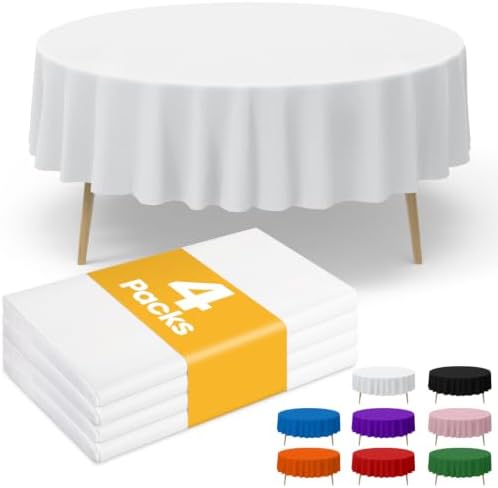 White Plastic Table Cloth Disposable, 4 Pack, 84 in