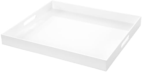 White Rectangular 18x20 Inches Acrylic Ottoman Tray Decorative Serving Tray with Cutout Handles Organizer Tray