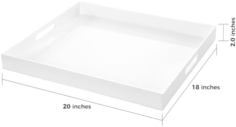 White Rectangular 18x20 Inches Acrylic Ottoman Tray Decorative Serving Tray with Cutout Handles Organizer Tray, alternate