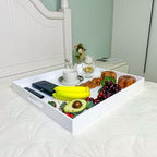 White Rectangular 18x20 Inches Acrylic Ottoman Tray Decorative Serving Tray with Cutout Handles Organizer Tray, alternate