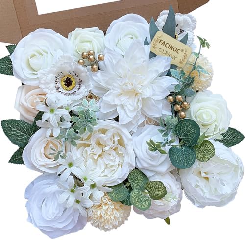 White Rose Artificial Flowers Fake Flower Bulk with Stems Box Set