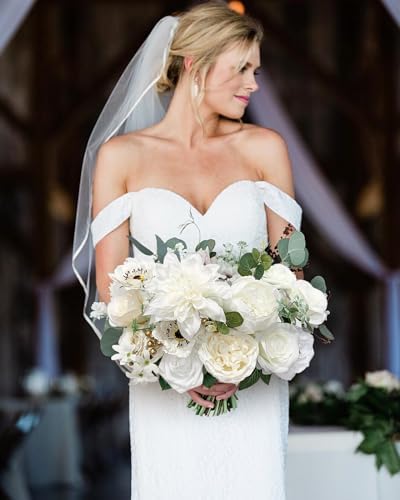 White Rose Artificial Flowers Fake Flower Bulk with Stems Box Set, alternate view 2