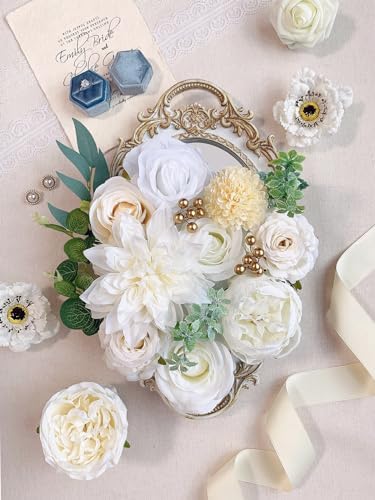 White Rose Artificial Flowers Fake Flower Bulk with Stems Box Set, alternate view 6