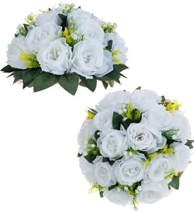 White Roses Artificial Flower for Home Decoration: 2 Pcs, Reusable in 9.5"x4.75" in White