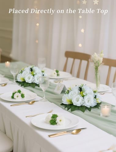 White Roses Artificial Flower for Home Decoration: 2 Pcs, Reusable in 9.5"x4.75" in White, alternate view 3