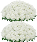 White Roses Artificial Flowers 100 Pcs Fake Velvet Silk Floral in White