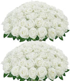 White Roses Artificial Flowers 100 Pcs Fake Velvet Silk Floral in White