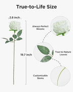 White Roses Artificial Flowers 100 Pcs Fake Velvet Silk Floral in White, alternate view 2