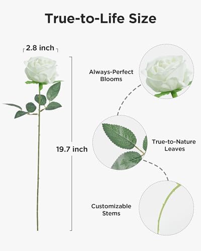 White Roses Artificial Flowers 100 Pcs Fake Velvet Silk Floral in White, alternate view 2