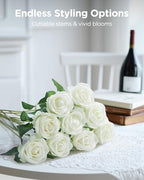 White Roses Artificial Flowers 100 Pcs Fake Velvet Silk Floral in White, alternate view 3