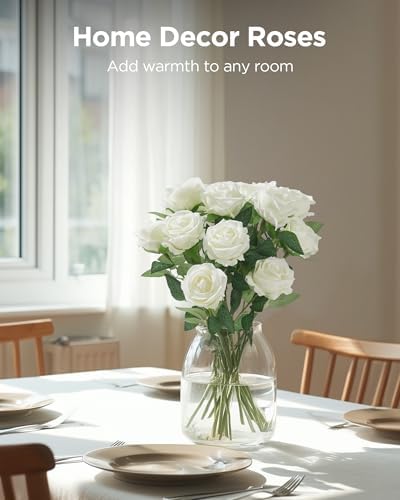 White Roses Artificial Flowers 100 Pcs Fake Velvet Silk Floral in White, alternate view 4
