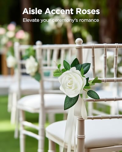 White Roses Artificial Flowers 100 Pcs Fake Velvet Silk Floral in White, alternate view 7