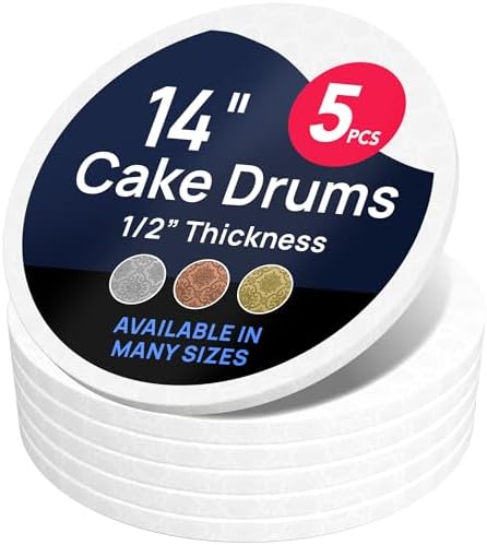 White Round Cake Drum Boards 14 Inch, 1/2" Thick, 5-Pack in White