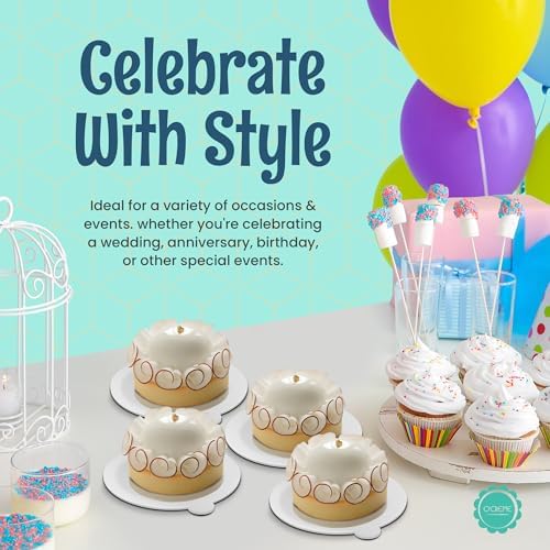 White Round Mini Cake Boards with Tab - 4 Inch Grease-Proof, Foil-Covered, Food Grade Cardboard for Cupcakes, alternate view