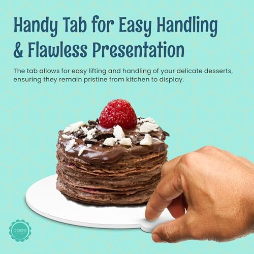 White Round Mini Cake Boards with Tab - 4 Inch Grease-Proof, Foil-Covered, Food Grade Cardboard for Cupcakes, alternate view