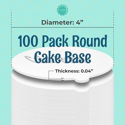 White Round Mini Cake Boards with Tab - 4 Inch Grease-Proof, Foil-Covered, Food Grade Cardboard for Cupcakes, alternate view