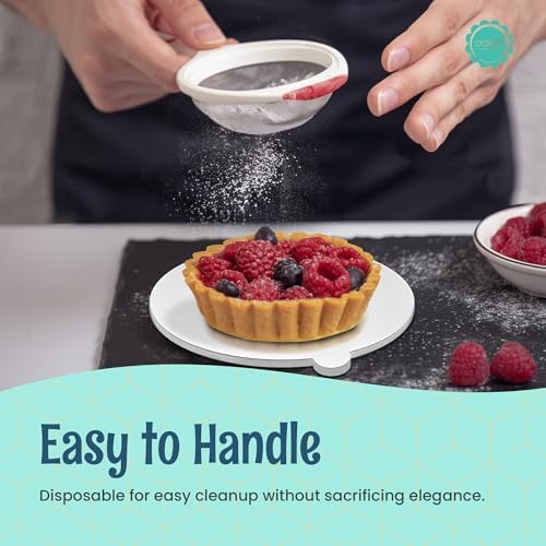 White Round Mini Cake Boards with Tab - 4 Inch Grease-Proof, Foil-Covered, Food Grade Cardboard for Cupcakes, alternate view