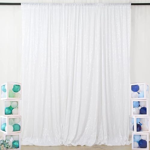 White Sequin Backdrop, 10Ft x 10Ft Glitter Photography Background Curtains, Sequence Drapes for Party Baby, alternate view 2