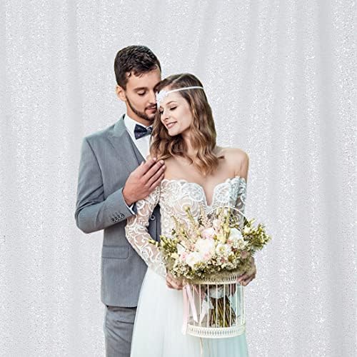 White Sequin Backdrop, 20Ft x 10Ft Glitter Photography Background Curtains for Party Baby Shower Wedding, alternate view 2
